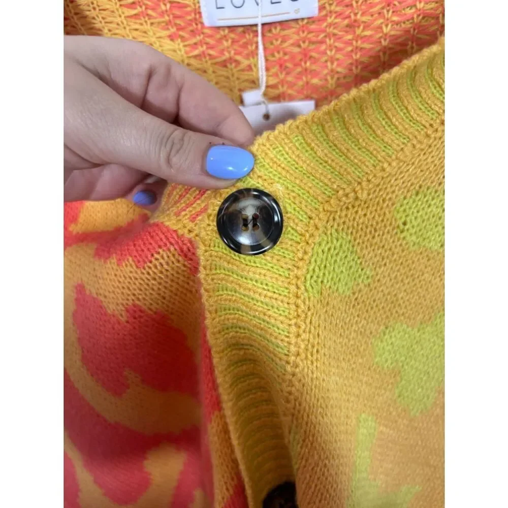 Libby Loves Leopard Button Front Ribbed Trim Cardigan One Size NWT cheetah